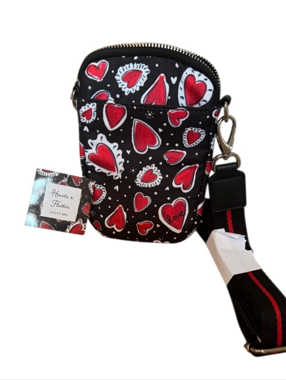 Brighton Heart Print Black and Red Crossbody Bag - Picture 3 of 5